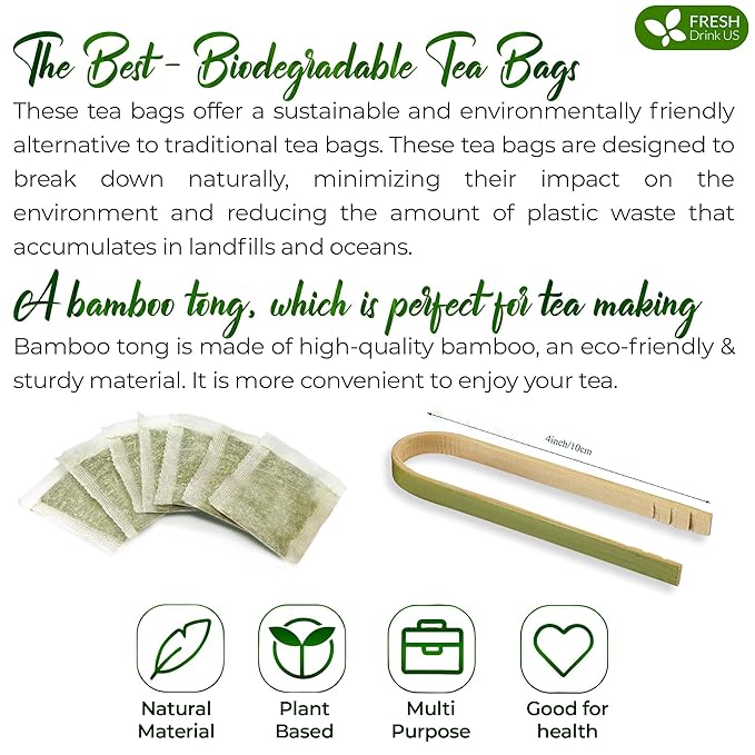 FreshDrinkUS, Premium 75 Tea Bags Tulsi Moringa Lemongrass, 100% Natural & Pure from Tulsi Holy Basil Leaves, Moringa & Lemongrass. Made with Natural Material Tea Bags. No Sugar, No Caffeine, Vegan.