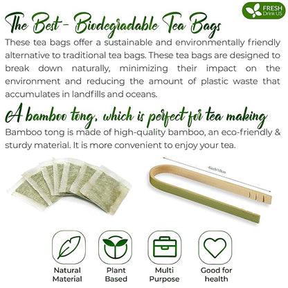 FreshDrinkUS, Premium 75 Tea Bags Tulsi Moringa Lemongrass, 100% Natural & Pure from Tulsi Holy Basil Leaves, Moringa & Lemongrass. Made with Natural Material Tea Bags. No Sugar, No Caffeine, Vegan.