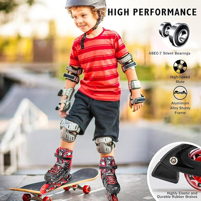 Inline Skates for Kids and Adult, Adjustable Fun Illuminating Skates for Girls, Boys, Women and Men Outdoor and Indoor, Beginner