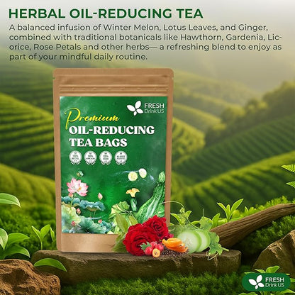 FreshDrinkUS, Oil-Reducing Herbal Tea – 40 Tea Bags | Blend of Winter Melon, Lotus Leaf, Ginger, Hawthorn, Gardenia Fruit, Rose, Cassia Seed & More | Naturally Caffeine-Free | Delicious Hot or Iced