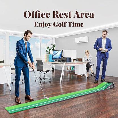 Golf Putting Green Indoor Putting Mat Golf Practice Green for Indoor Training Matt Set with Auto Ball Return, Men's Gifts Accessories for Golfers, Home Office Backyard Use, with 3 Balls