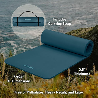 Retrospec Solana Yoga Mat 1/2" Thick w/Nylon Strap for Men & Women - Non Slip Exercise Mat for Yoga, Pilates, Stretching, Floor & Fitness Workouts