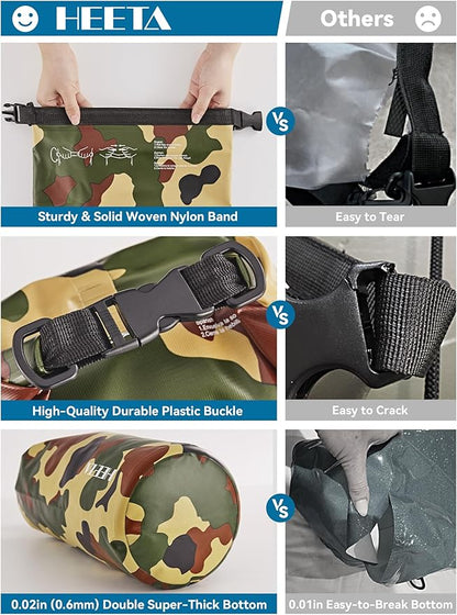 HEETA Waterproof Dry Bag for Women Men(Upgraded Version) 5L/10L/20L/30L/40L Roll Top Lightweight Dry Storage Bag Backpack with Emergency Whistle for Travel, Swimming, Boating, Kayaking, Camping, Beach