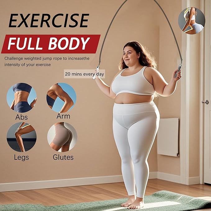 Weighted Jump Rope for Men Women -Interchangeable 1/5lb 1/4lb 1/2lb Heavy jump ropes - 360 Degree Spin - Length Adjustable,Ergonomics Leather Grip Skipping Rope for Fitness Weight Loss & More