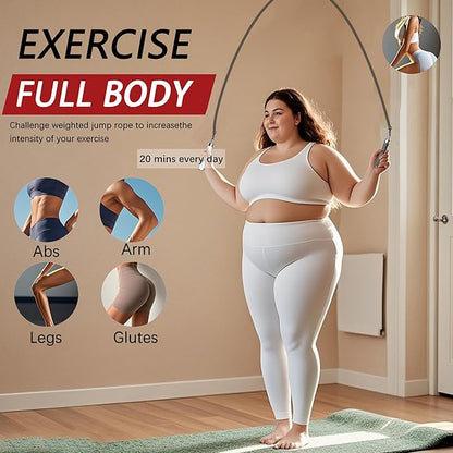 Weighted Jump Rope for Men Women -Interchangeable 1/5lb 1/4lb 1/2lb Heavy jump ropes - 360 Degree Spin - Length Adjustable,Ergonomics Leather Grip Skipping Rope for Fitness Weight Loss & More