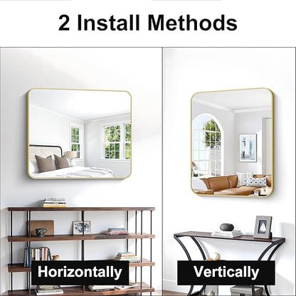 Gold Bathroom Mirror,30x36 inch Wall Mirror for Bathroom Wall Mounted,Round Rectangle Mirror for Bathroom Over Sink,Modern Frame for Home Decor Living Room,Bedroom Entryway,Horizontal/Vertical