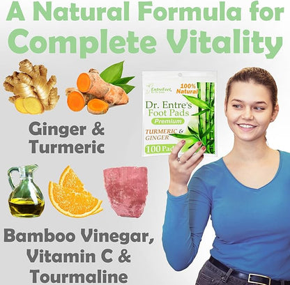 100 Turmeric & Ginger Foot Pads | Premium Pads to Feel Better, Sleep Better & Relieve Stress | Organic Foot Patches