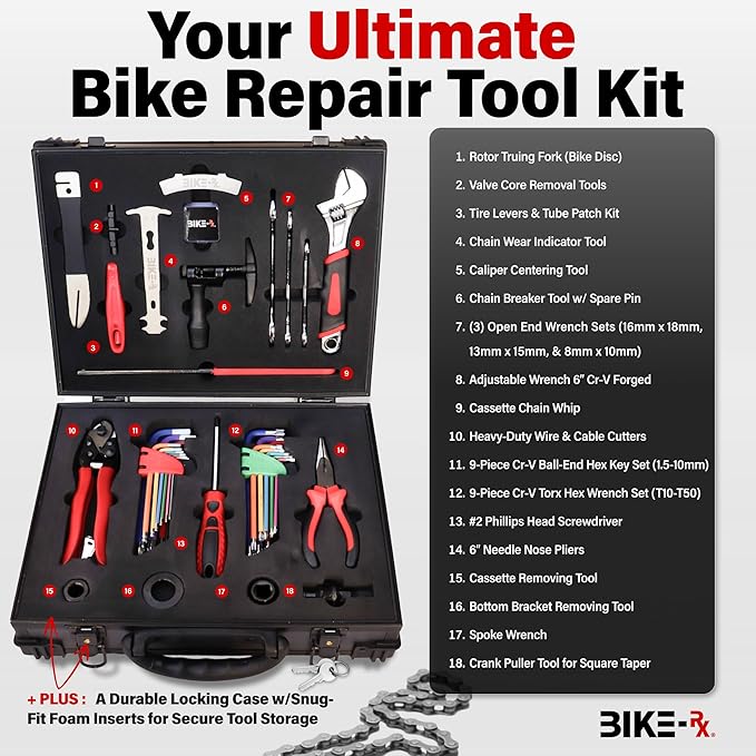 Elite 37pc Bike Tool Kit – Bicycle Repair Set for Mountain, Road, BMX & Ebikes, w/Chain Breaker, Tire Repair, Maintenance Kit & Lock Case