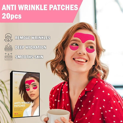 Forehead & Eye Wrinkle Patches - 20 Set Facial Wrinkle Ptaches for Reducing Fine Lines and Wrinkles, Boosts Skin Hydration & Elasticity, for All Skin Type Woman Man - Scarlet