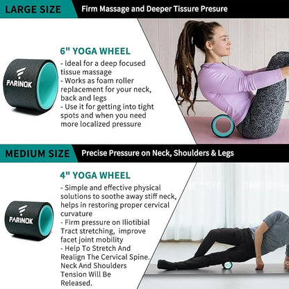 Yoga Wheel Set of 3+1, Upgraded 10MM Thick Back Wheels for Pain Relief & Stretching, Strongest Back Roller for Deep Tissue Massage, Improving Yoga Poses Backbend