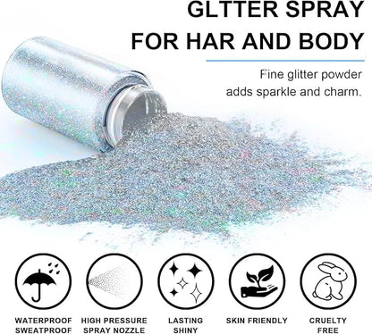 Hair and Body Glitter Spray, 1PC Glint-Rainbow Hair Glitter Extra Fine Face Shimmer Powder for Clothes, Festival Loose Sparkle Powder for Rave Clothes Nail Art Easter Halloween Crafts (Glint-Rainbow)
