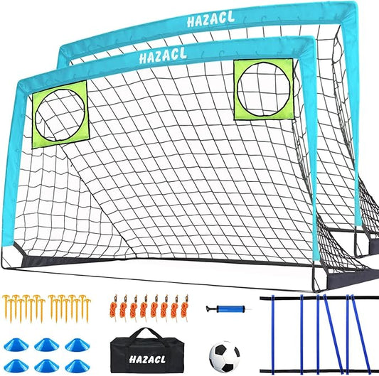 Kids Soccer Goal for Backyard, 6x4 9x5 FT Portable Soccer Nets Pop Up with Ball, Agility Ladder, Cones, Target & Carry Bag for Toddler Youth Outdoor Indoor Training Practice Sports Games Play