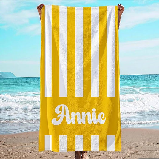 JML Personalized Beach Towel with Name, Custom Cabana Stripe Beach Towel, Customized Microfiber Pool Towel, Quick Dry & Absorbent Swim Towel for Adult,Mother's Day, Birthday, Summer Holiday,Vacation