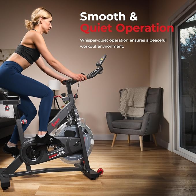 Sunny Health & Fitness Smart Pro Indoor Cycling Exercise Bike, Felt Resistance and Belt Drive, Free SunnyFit App Connection - SF-B901SMART