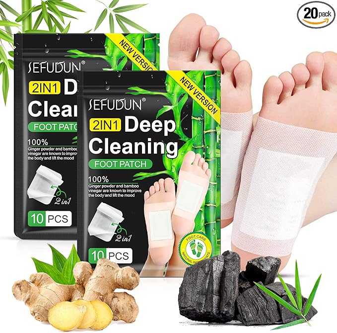 20PCS Upgrade Foot Pads, 2-in-1 Natural Bamboo Vinegar Ginger Powder Foot Pads
