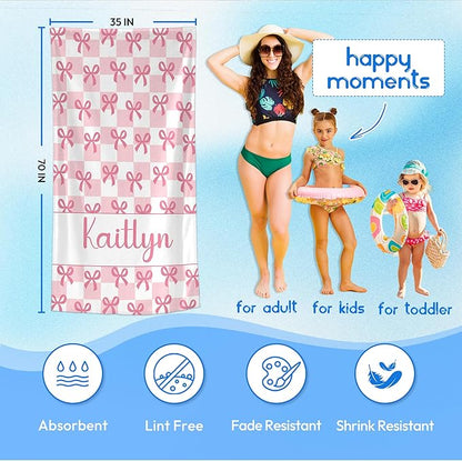JML Personalized Beach Towel with Name, Custom Beach Towel with Text, Customized Bow Microfiber Pool Towel, Quick Dry & Absorbent Swim Towel for Adult,Anniversary, Birthday, Summer Holiday,Vacation