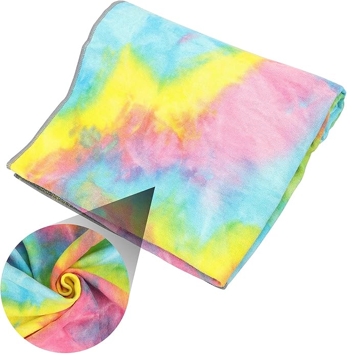 Yoga Towels Non Slip Hot Yoga Towel Skidless Waffle Texture100% Absorbent Odorless Microfiber Yoga Blanket Standard Sized 24 x72 in Mat Towel,for Hot Yoga Bikram Pilates (Pink & Blue & Yellow)
