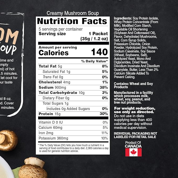 Inspire Creamy Mushroom 15g Protein Instant Soup by Bariatric Eating (5 Packets)