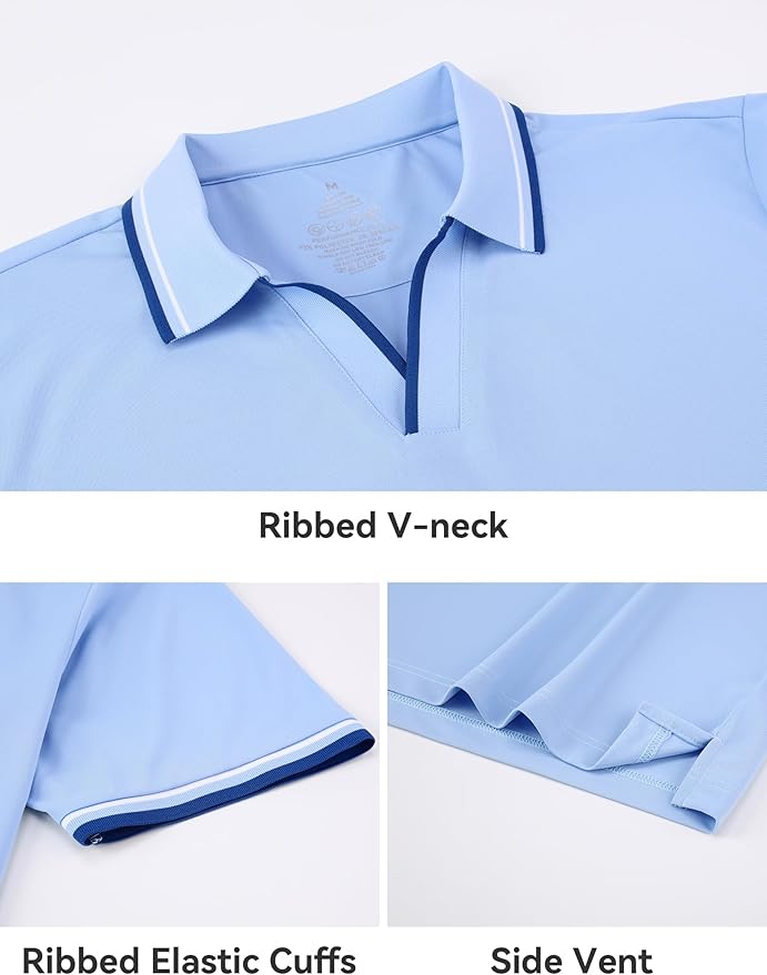 Esabel.C Jacquard Golf Shirts for Men Moisture Wicking Short Sleeve Performance Dry Fit Active Mens Polo Shirts