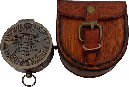 2 Inch Brass Compass Pocket Compass with Leather