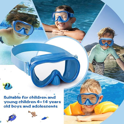 Kids Swim Goggles with Nose Cover, Anti-Leak Swim Mask with Elastic Fabric Strap, UV Protection Swimming Goggles for Kids