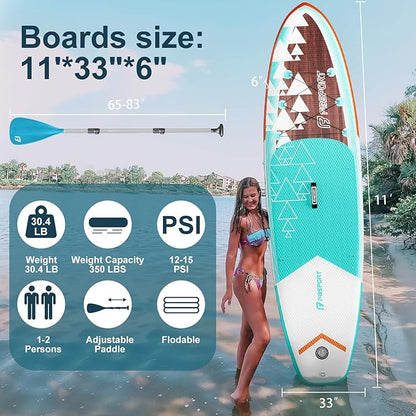 FBSPORT 11' Premium Stand Up Paddle Board, Yoga Board with Durable SUP Accessories & Carry Bag | Wide Stance, Surf Control, Non-Slip Deck, Leash, Paddle and Pump for Youth & Adult