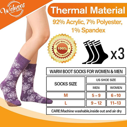 3 Pairs Warm Thermal Socks for Women & Men Winter Ski Thick Boot Insulated Socks for Cold Weather