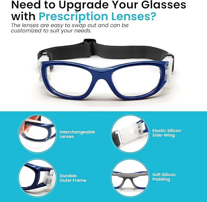 BLUE CUT Safety Basketball Goggles For Kids for Outdoor Sports Activities Anti Fog Replaceable to Prescription Lenses