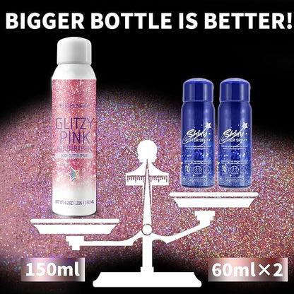 Hair Glitter Body Glitter Spray, 150ML Glitter Hairapray Holographic Pink Glitter Spray for Hair and Boday, Hair Glitter for Kids Women, Body Shimmer Festival Rave and Makeup 4.2 Fl Oz