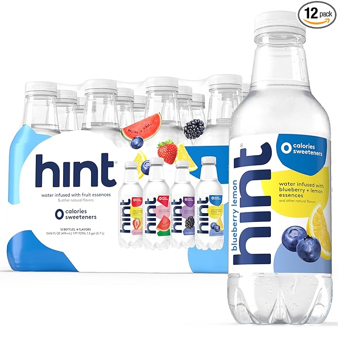 Hint Fruit-Infused Bottled Water, 4-Flavor White Variety Pack - Sugar Free Flavored Water with Zero Calories, Naturally Flavored, and No Artificial Sweeteners - 16 Fl Oz (Pack of 12)