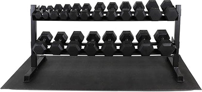 WF Athletic Supply Rubber Coated Hex Dumbbell Set, Multiple Choices Available - Dumbbells with Rack Stand and Mat, or Dumbbells Only (200/550/1200/2100/3000 LB)
