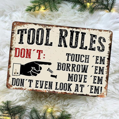 Garage Signs Metal Wall Decor - Vintage Tool Rule Metal Tin Signs for Men, Funny Shop Accessories Bar Decoration for Man Cave 8x12 Inch