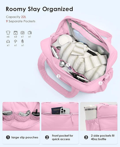 Gym Bag for Women, Travel Duffle Bags with Wet Pocket, Lightweight Carry on Bag Overnight Weekender Duffel Bag, Water Resistant (Bright Pink)