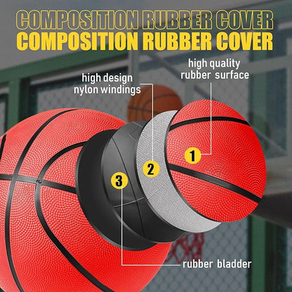 Jerify 12 Pack Official Size Rubber Basketballs for Kids Child Junior Youth Indoor Outdoor Sports Basket Balls with Pump Back to School Student Gifts Operation Christmas Bulk Items