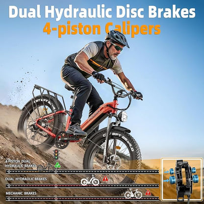 FREESKY Electric Bike for Adults,105mile Long Range Ebike, 2000W Motor 37MPH Fast Step-Thru E Bike 25Ah Samsung Cells Battery Full Suspension Electric Dirt Bicycle 26'' Fat Tire for Commuter Mountains