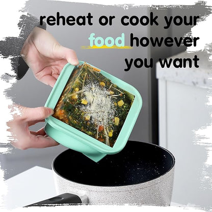 2-Cup Silicone Freezer Trays with Lids – Perfect for Meal Prep, Portion Control, and Easy Freezing-Meal Prep Container Molds for Soup,Leftovers (Bondi Mint, 2 Pack)