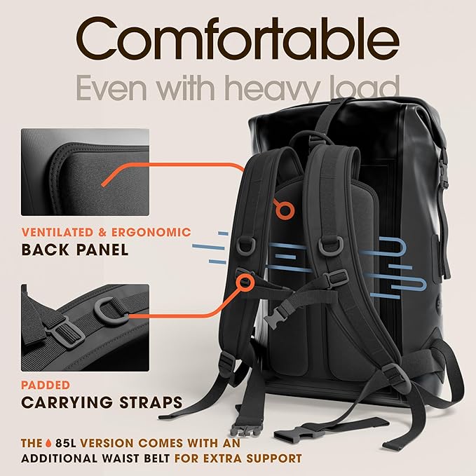 Earth Pak Waterproof Backpack - Heavy Duty Hiking Backpack - Roll-Top Closure Bag - Cushioned Dry Bag Waterproof Phone Case