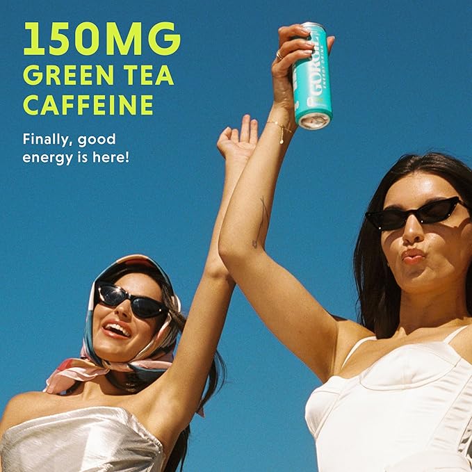 GORGIE Tropical Variety, Sugar-Free Natural Energy Drink Sparkling, Healthy Energy Drinks - Green Tea, Biotin, B Vitamins -150mg Caffeine, Vegan, & Low Calorie (Pack of 12)