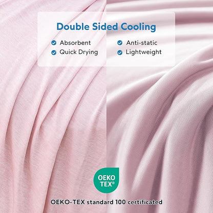 HOMFINE Cooling Blankets for Hot Sleepers - Summer Blanket Thin Lightweight Breathable Soft Double Side Enhanced Cooling for Bed Couch Sofa, Keep Cool for Night Sweats (Pink, 90 x 90 inches)