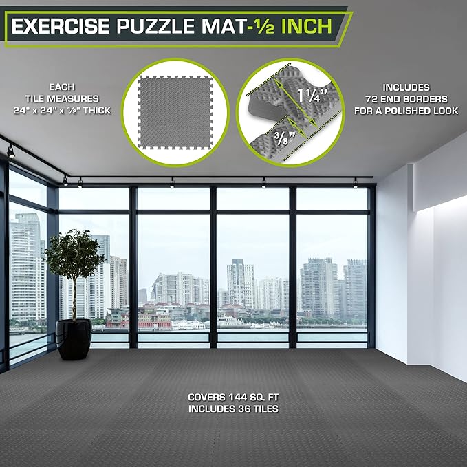 ProsourceFit Puzzle Exercise Mat ½ in 24 in 24 in 144 Sq 36 Tiles