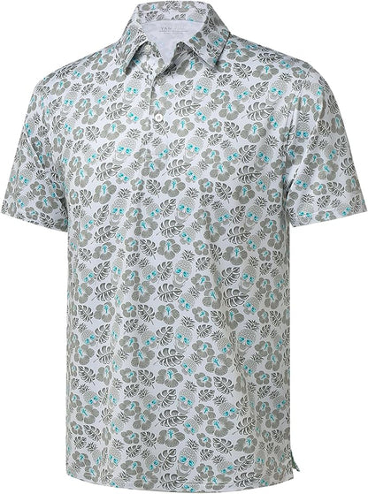 Golf Shirts for Men - Moisture Wicking Short Sleeve Performance Sport Casual Striped Collared Mens Polo Shirt