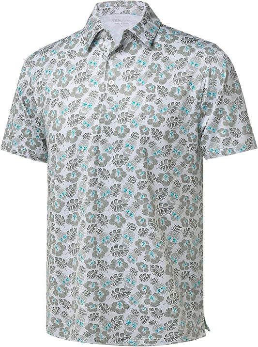 Golf Shirts for Men - Moisture Wicking Short Sleeve Performance Sport Casual Striped Collared Mens Polo Shirt