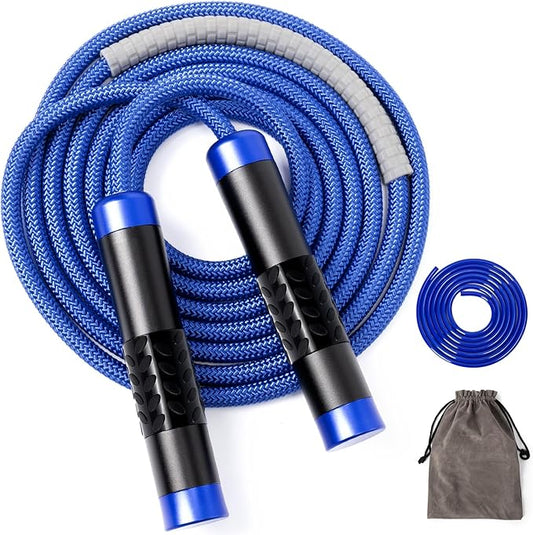 1LB Weighted Jump Ropes for fitness Women Men, Tangle-Free Ball Bearing Rapid Speed Skipping Jump Rope with Adjustable 9mm Cotton & PVC Cord, Aluminum Handles for MMA, Boxing, CrossFit, Weight-loss Workouts