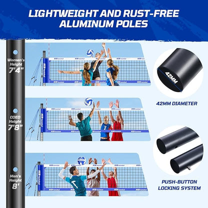 Haokelball Volleyball Net for Backyard Outdoor Portable Volleyball Net Set with Volleyball Antennas, Aluminum Poles, Tension Adjuster and Volleyball
