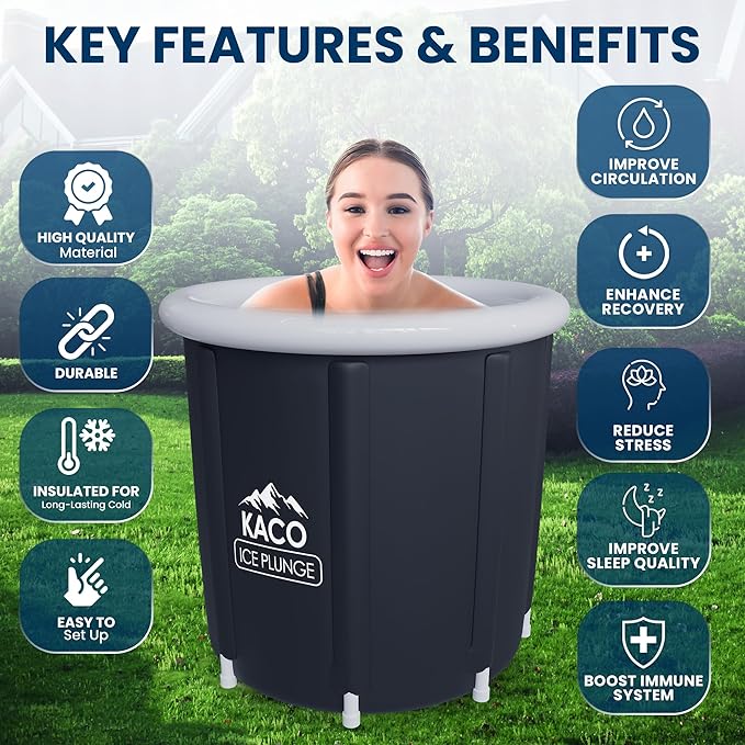 Ice Plunge Tub – Large Insulated Ice Bath for Cold Water Therapy – 100 Gallon Portable Ice Barrel for Athletes, Recovery & Wellness – Durable PVC, Easy Setup, Leakproof & Spacious