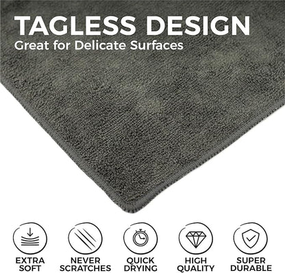 The Rag Company - All-Purpose Microfiber Terry Cleaning Towels - Commercial Grade, Highly Absorbent, Lint-Free, Streak-Free, Kitchens, Bathrooms, Offices, 300gsm, 16in x 16in, Grey (12-Pack)
