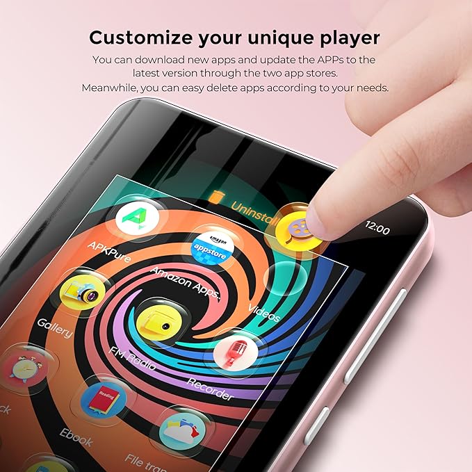 160GB MP3 Player with Bluetooth and WiFi, innioasis Music Player with Spotify,Pandora,Amazon Music,4" Touch Screen Android MP4 MP3 Player for Kids with Libby,Audible,Spotify Kids (White+Pink)