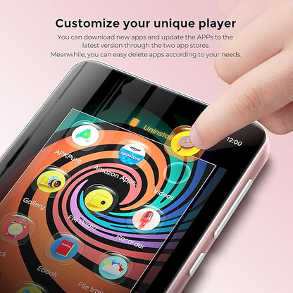 160GB MP3 Player with Bluetooth and WiFi, innioasis Music Player with Spotify,Pandora,Amazon Music,4" Touch Screen Android MP4 MP3 Player for Kids with Libby,Audible,Spotify Kids (White+Pink)