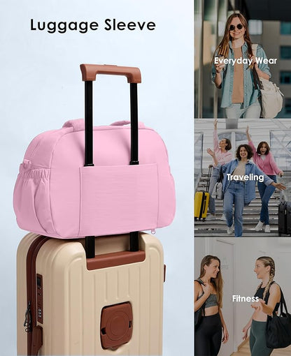 Gym Bag for Women, Travel Duffle Bags with Wet Pocket, Lightweight Carry on Bag Overnight Weekender Duffel Bag, Water Resistant (Bright Pink)
