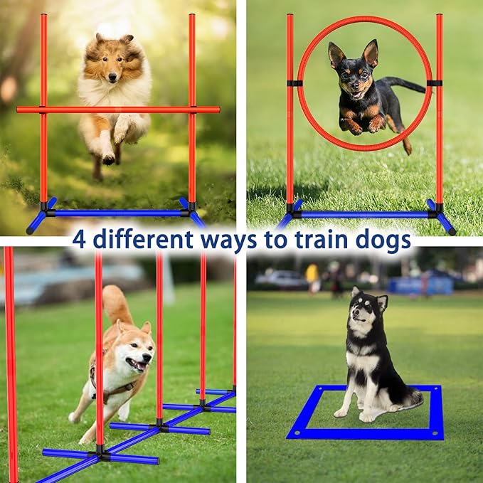 4 Sets Pets Agility Training Equipment, Adjustable Dog Hoop, Dog Jump, Weave Poles and Pause Box，with Independent Packaging(4 Sets)